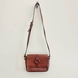 Massimo Dutti Chic Brown Leather Crossbody Bag w Woven Details Square Purse
